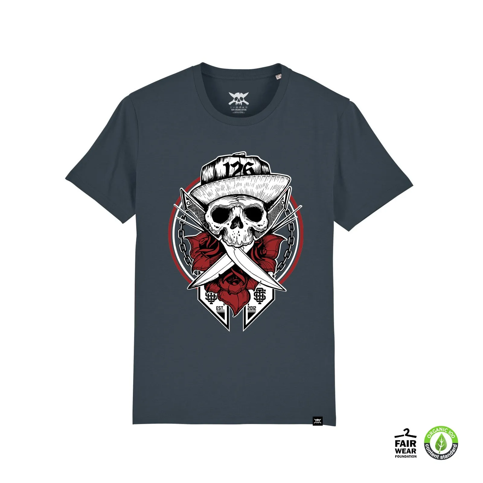 126 Classics : Skulls and Roses T-Shirt (India Grey Ink/Organic Cotton)