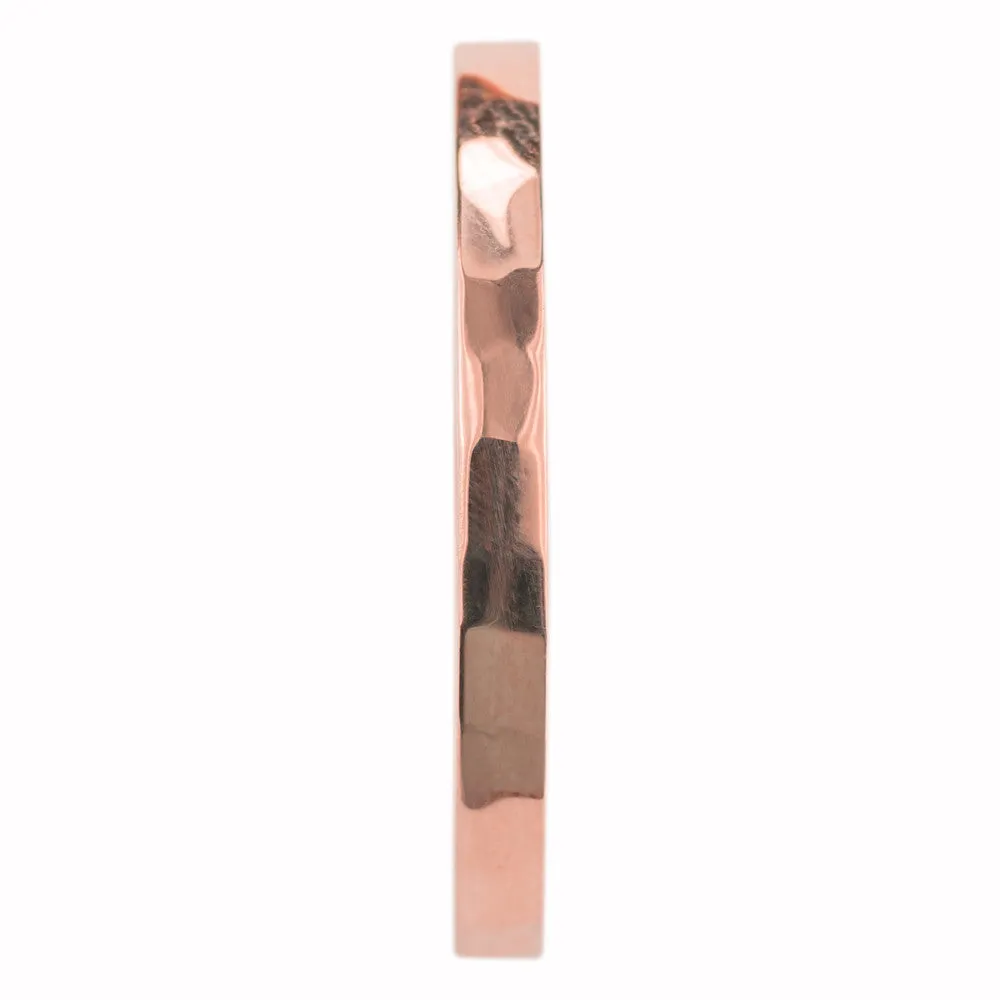 1.7mm Square 14k Rose Gold Wedding Band, Hammered Polished