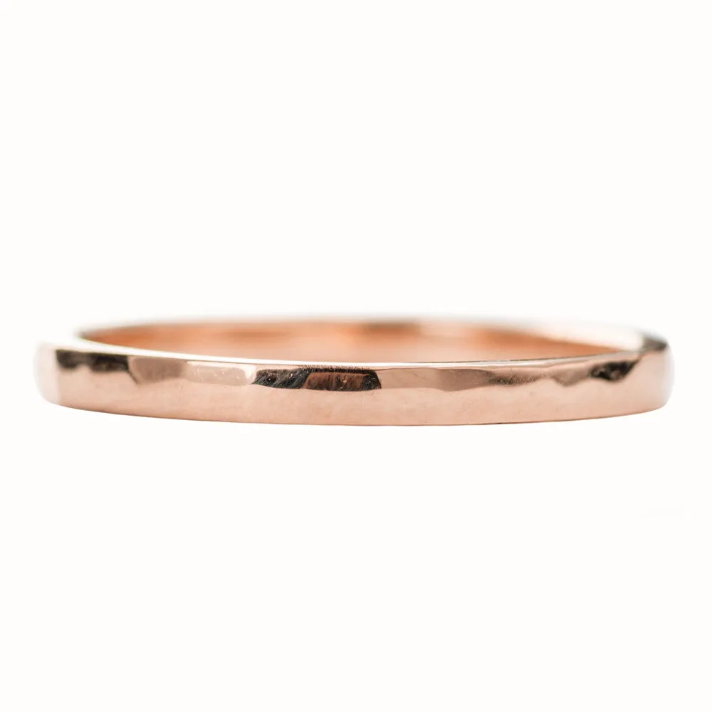 1.7mm Square 14k Rose Gold Wedding Band, Hammered Polished