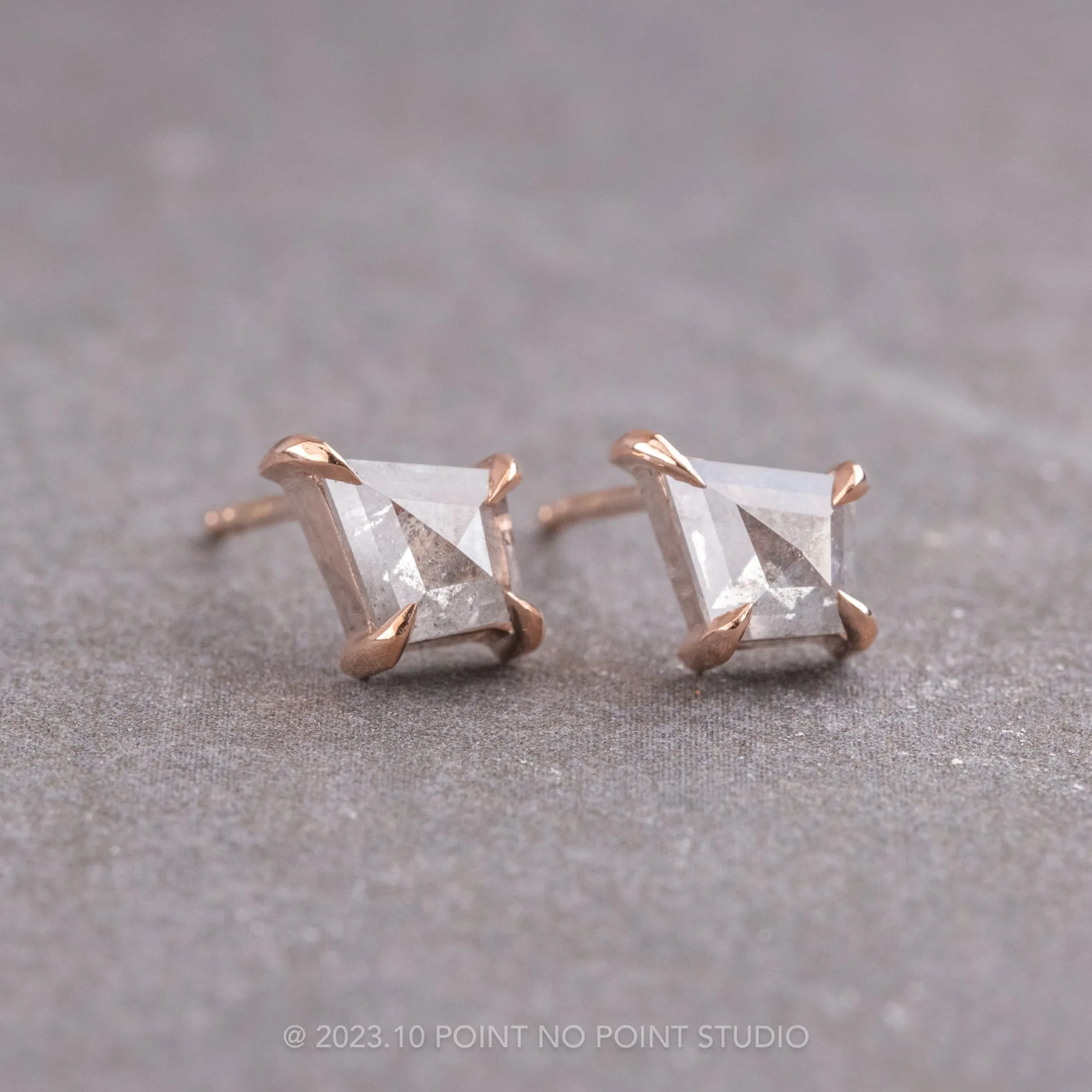 .61tcw Salt and Pepper Kite Diamond Studs, 14k Rose Gold Earrings