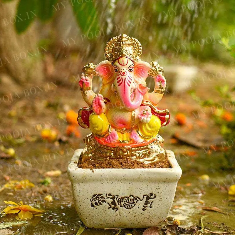 8INCH Auspicious Decorated Eco-Friendly Ganpati | Plant-A-Ganesha