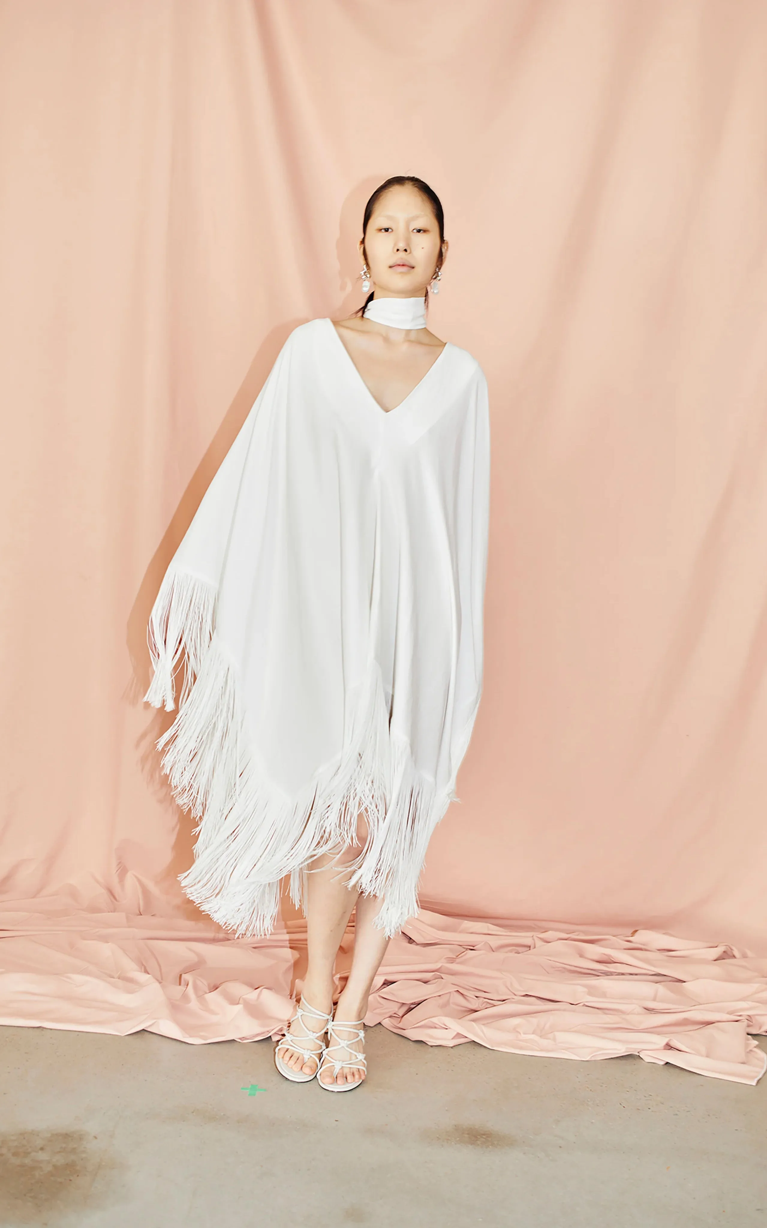 Acropolis Fringed Mini Kaftan | Ivory