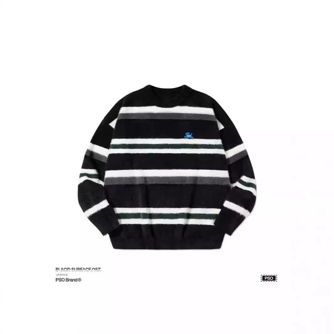 Advbridge sweaters Cute Puppy Contrast Color Striped Imitation Mohair Sweater Men's Autumn and Winter New Couple Knitted Bottoming Shirt Men's and Women's Fashion