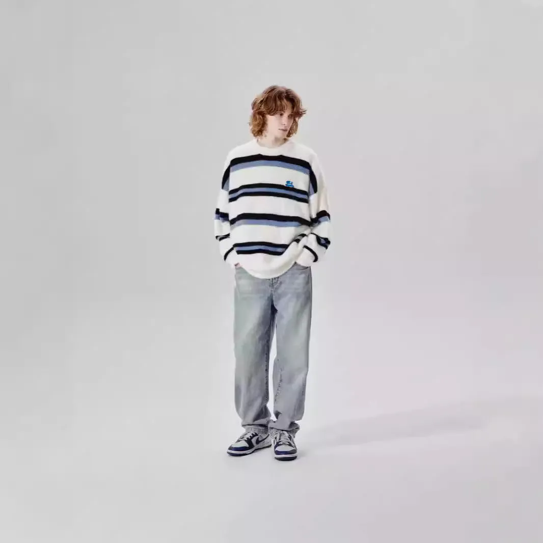 Advbridge sweaters Cute Puppy Contrast Color Striped Imitation Mohair Sweater Men's Autumn and Winter New Couple Knitted Bottoming Shirt Men's and Women's Fashion