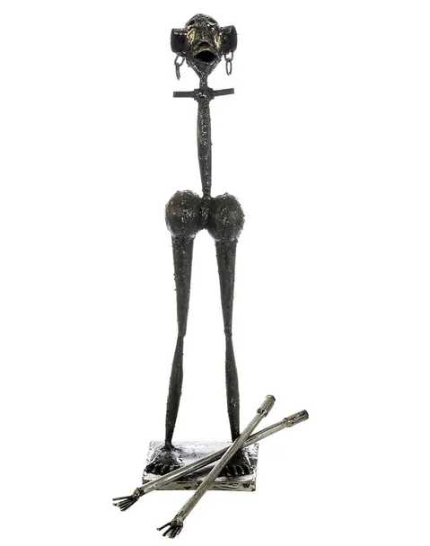 African Person Jewelry Display holder made from recycled metal, Fair Trade