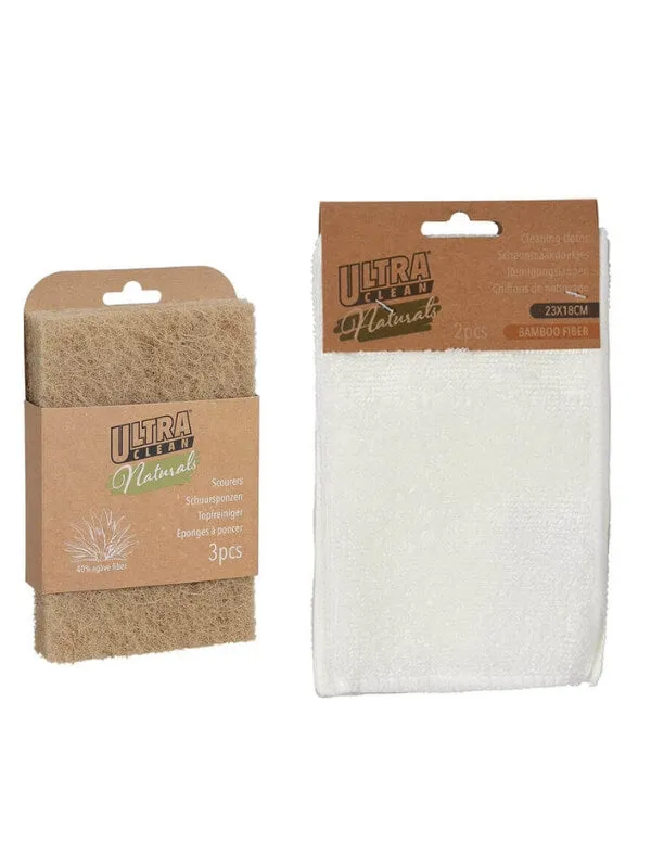 Bamboo Cleaning Set - Scouring Pad & Cleaning Cloth - 5 Pieces