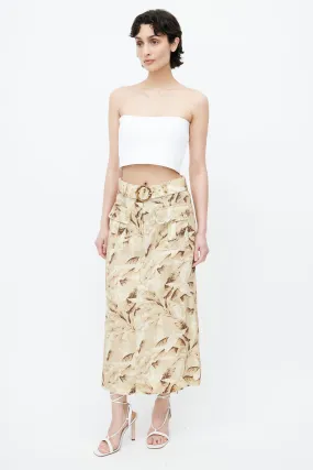Beige & Yellow Floral Belted Skirt