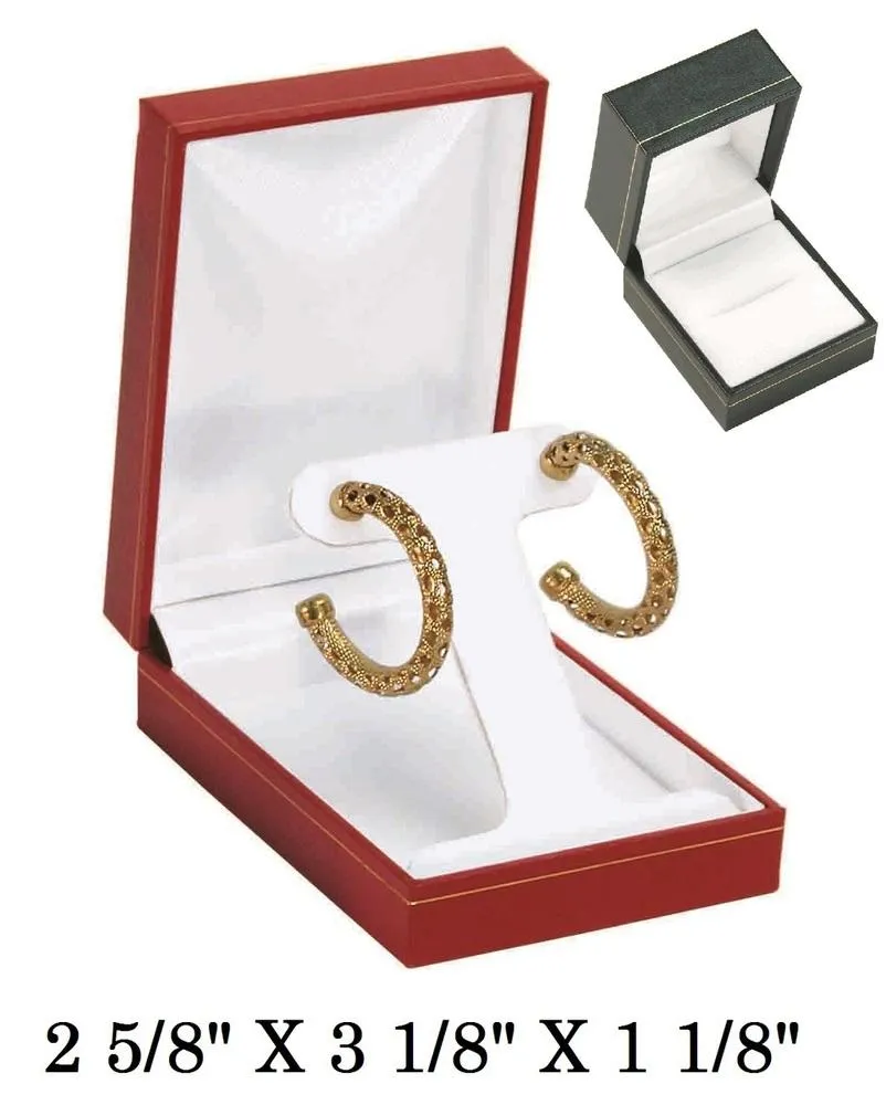 Black T-Shape Earring w/White Satin interior Classic Leatherette Box