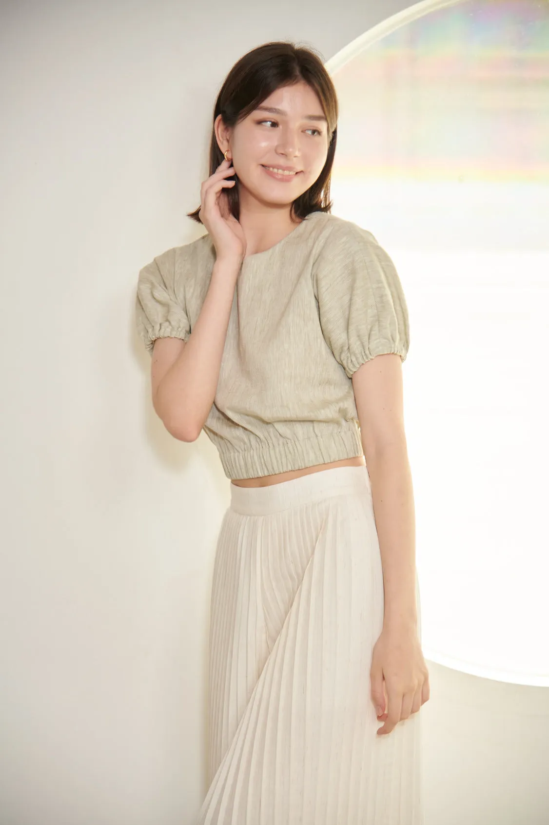 Light Green Blooming Floral Crop Top - TAKTAI Enhanced with Lightweight Fabric