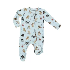 Blue Puppy Alphabet Bamboo 2 Way Zipper Footie
