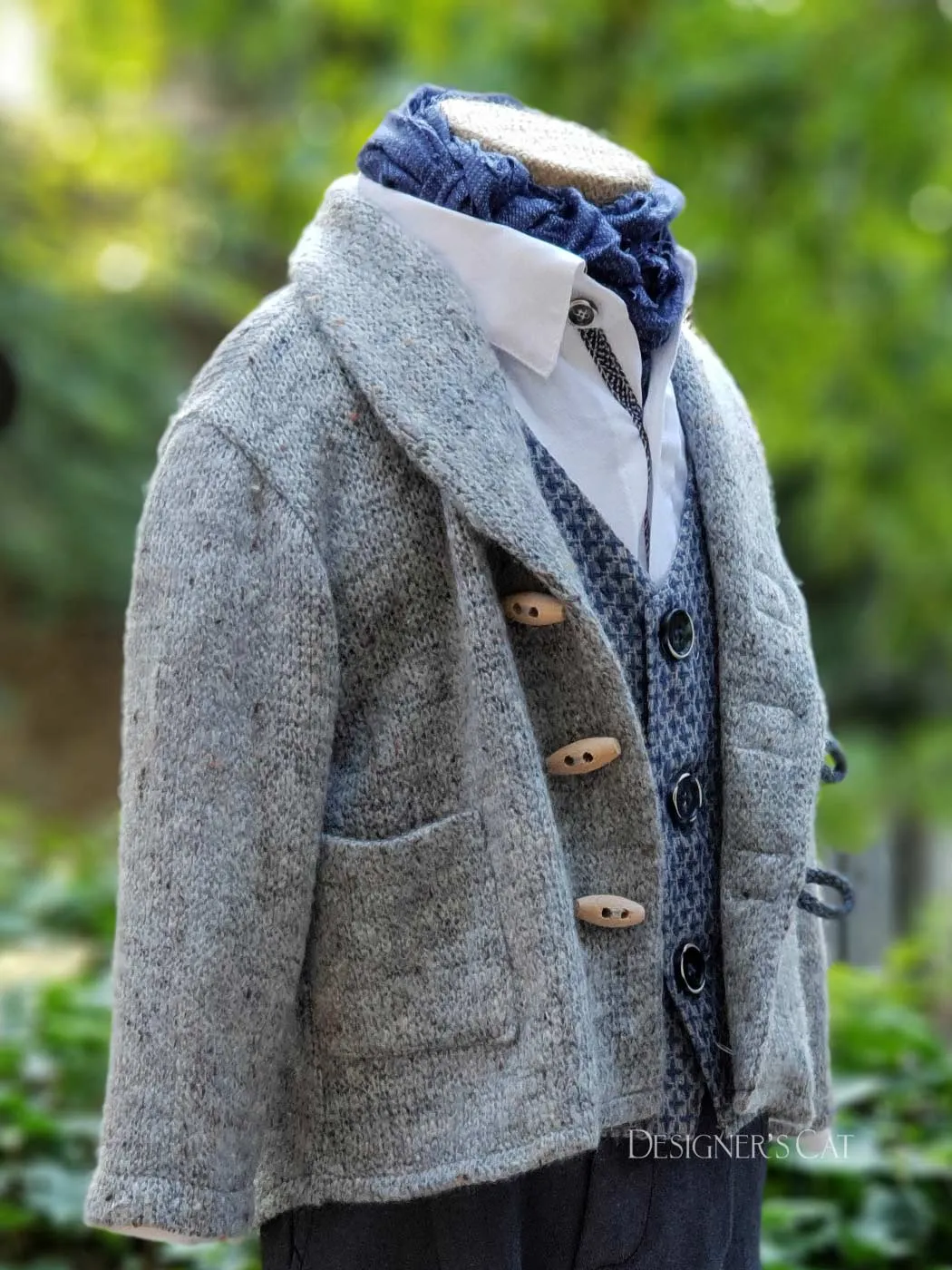 Boy's knitted wool jacket-cardigan - MATHIEU Grey