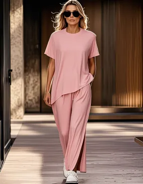 Casual Irregular Hem Top Pants Set