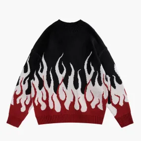 Fire Flame Leaks Graphic Knitted Sweater