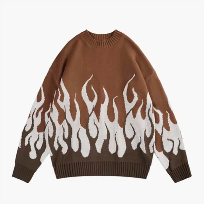 Fire Flame Leaks Graphic Knitted Sweater