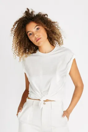Gemma Organic Cotton Tie Front Tee - Cloud White