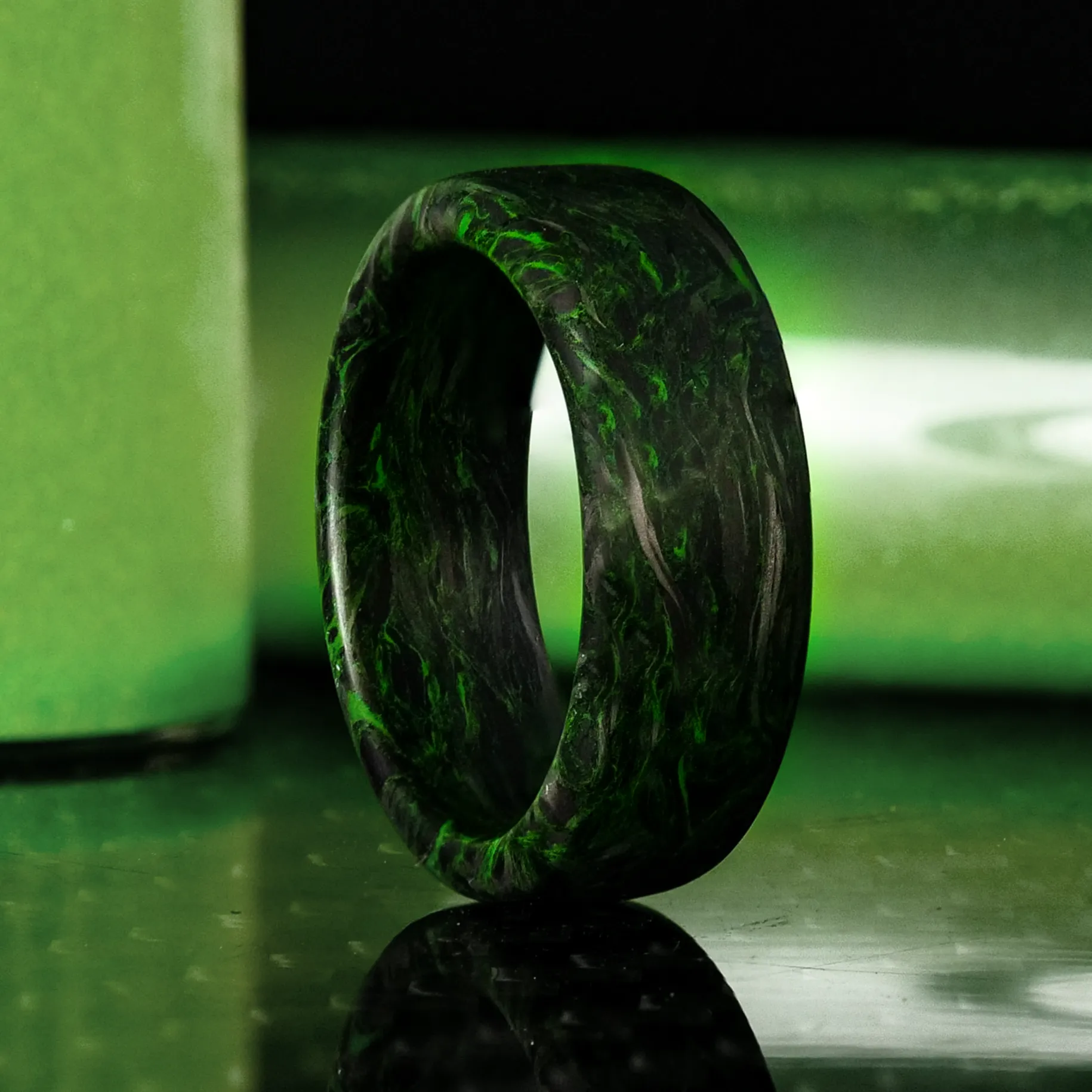 Green Burl Carbon Fiber Ring