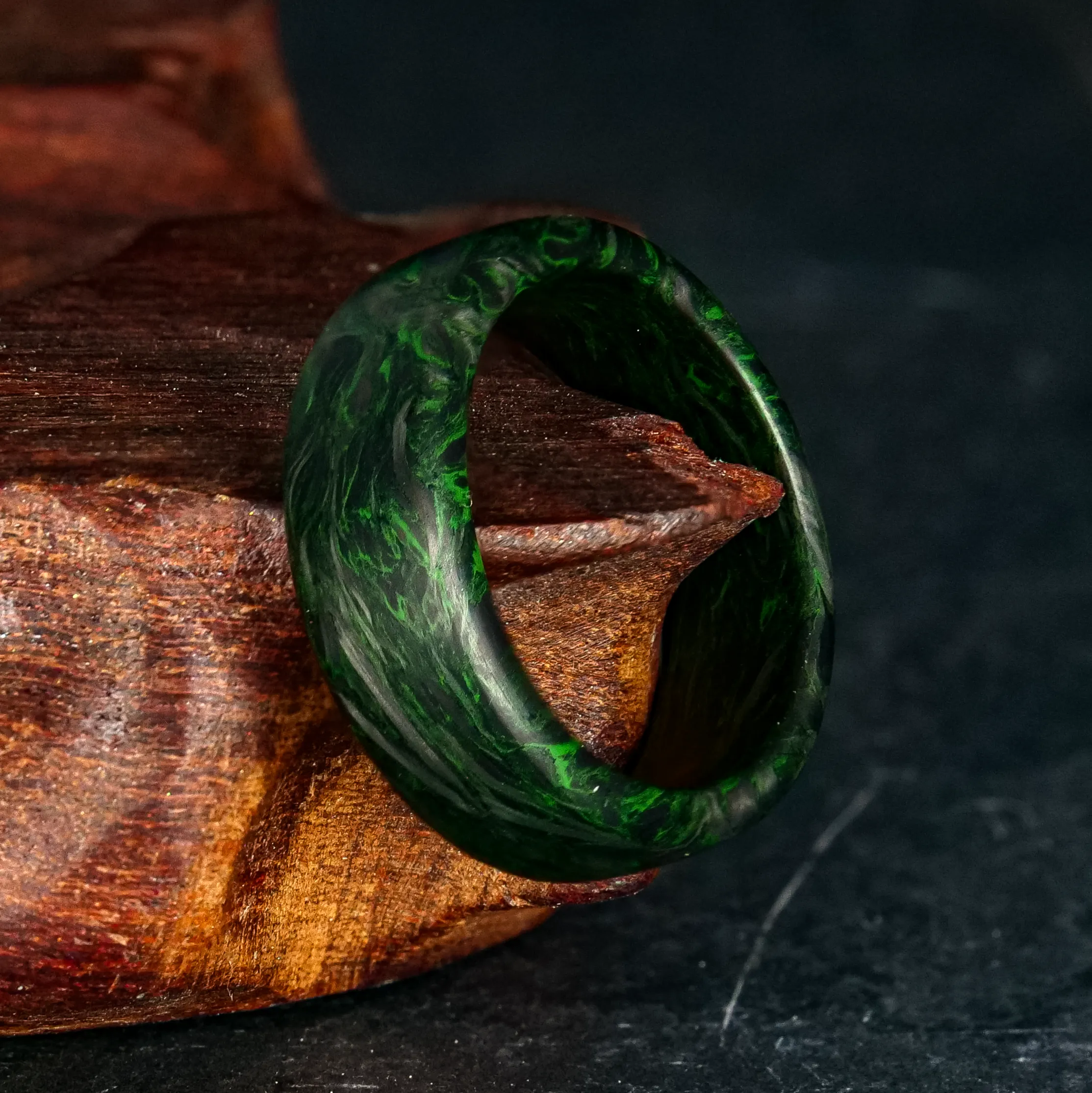 Green Burl Carbon Fiber Ring