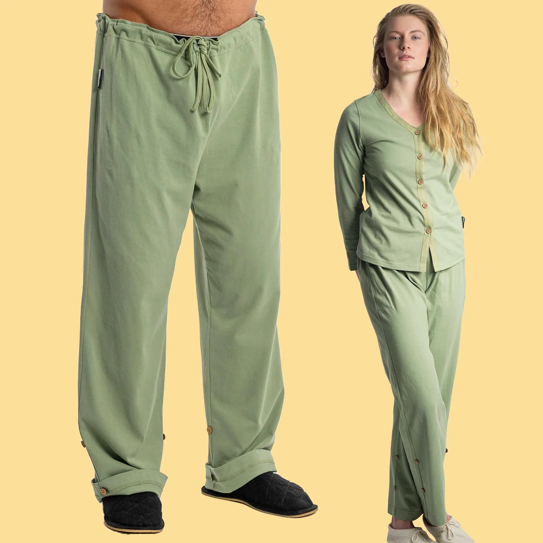 **INTERLAKEN Elastic-Free Unisex 100% Organic Cotton Jammy Lounge Pants with Plastic-Free Coconut Buttons | Eco-Friendly & Biodegradable Thread Option**