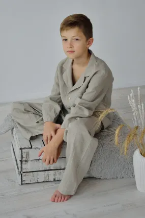 Kids Linen Pajama Set For Boys 6-14 Years