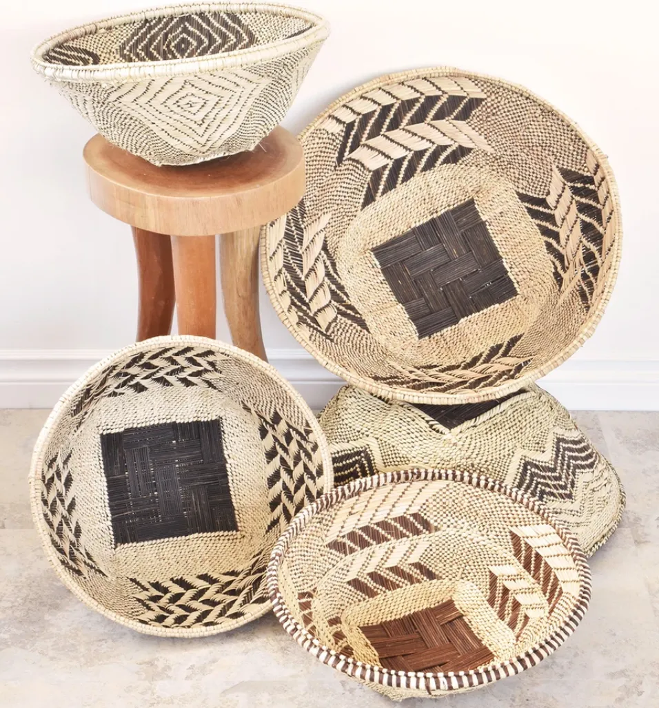 Large Hand Woven Palm Leaf Basket Bowl, Fair Trade from Zambia