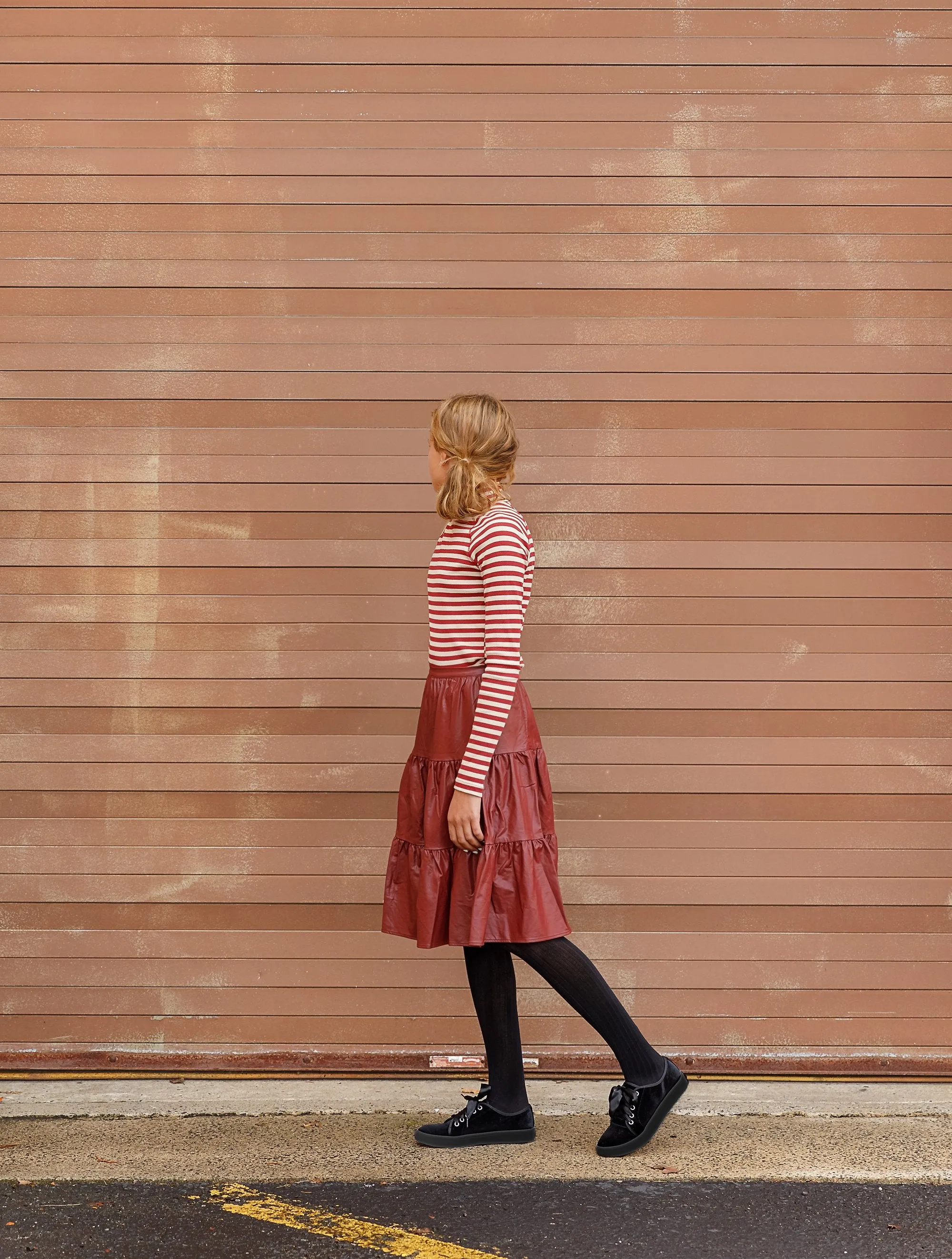 Leatherette Tiered Skirt in Merlot
