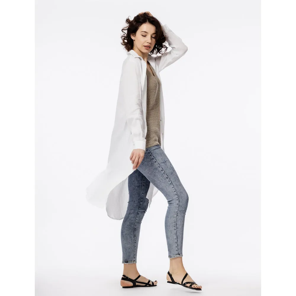 Linen Duster - White - Stonewashed - Luxury Thin Linen