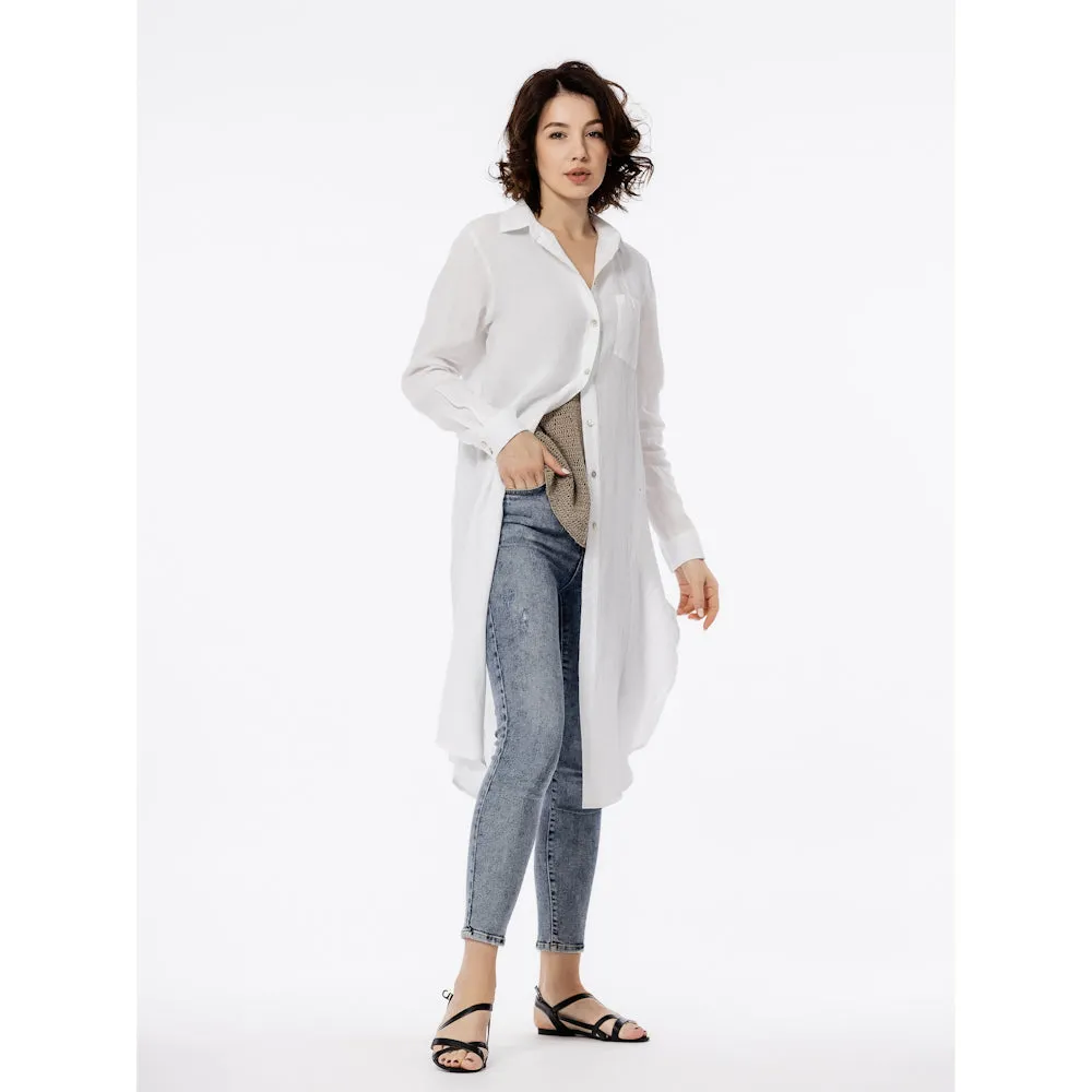 Linen Duster - White - Stonewashed - Luxury Thin Linen