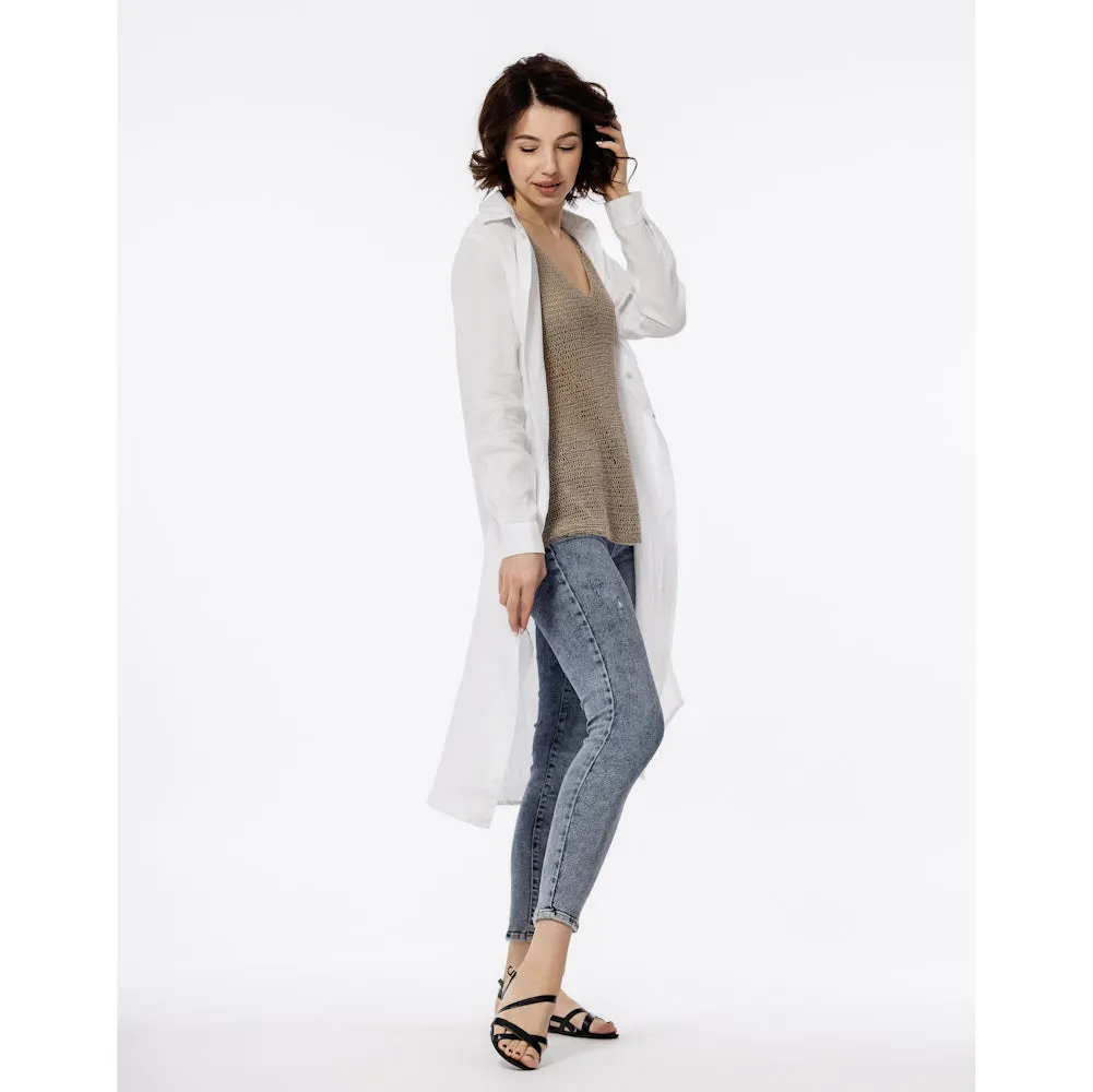 Linen Duster - White - Stonewashed - Luxury Thin Linen