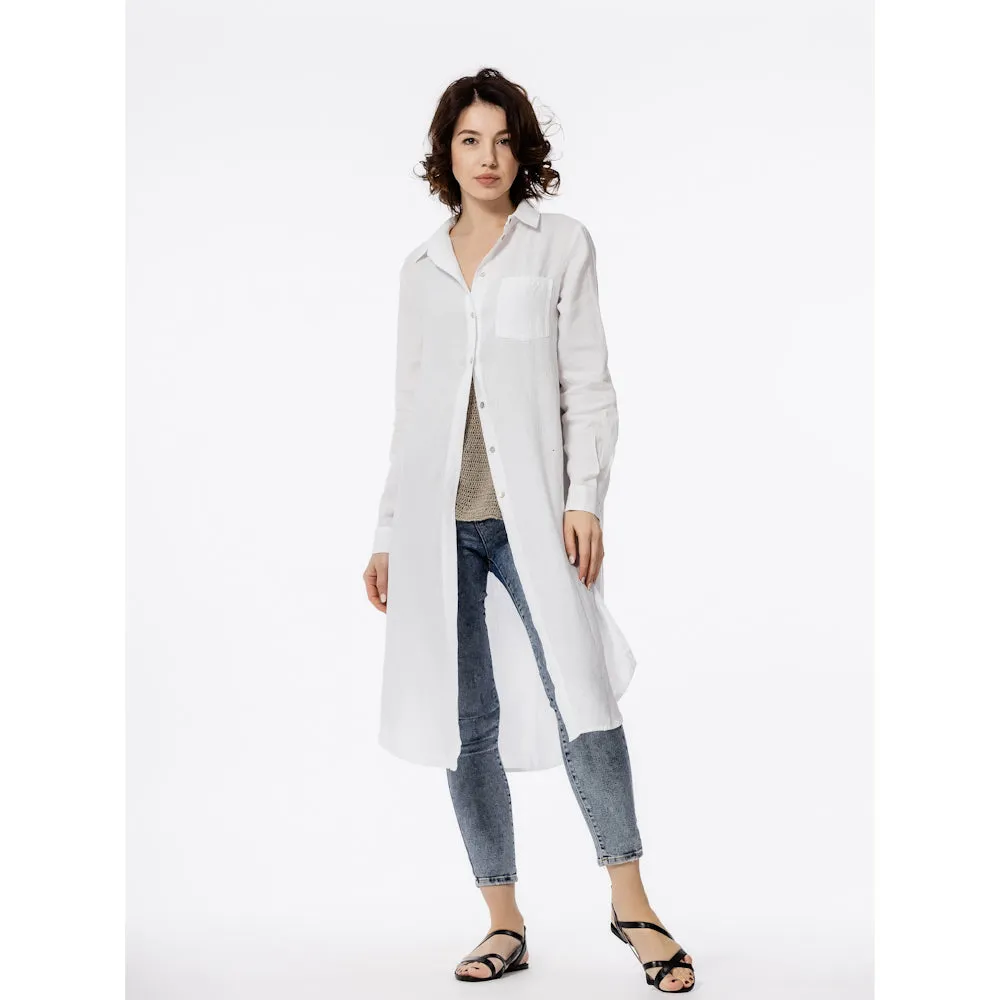 Linen Duster - White - Stonewashed - Luxury Thin Linen