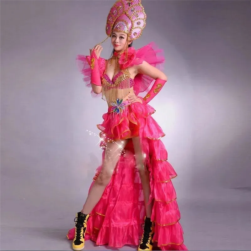 Long Stage Performance Dress Female Dance Skirts Big Swing Fashinal Sexy Costume Celebration Party Festival
