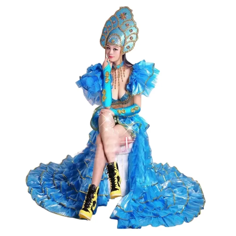 Long Stage Performance Dress Female Dance Skirts Big Swing Fashinal Sexy Costume Celebration Party Festival