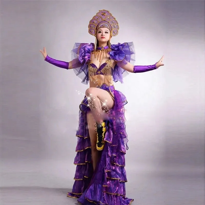 Long Stage Performance Dress Female Dance Skirts Big Swing Fashinal Sexy Costume Celebration Party Festival