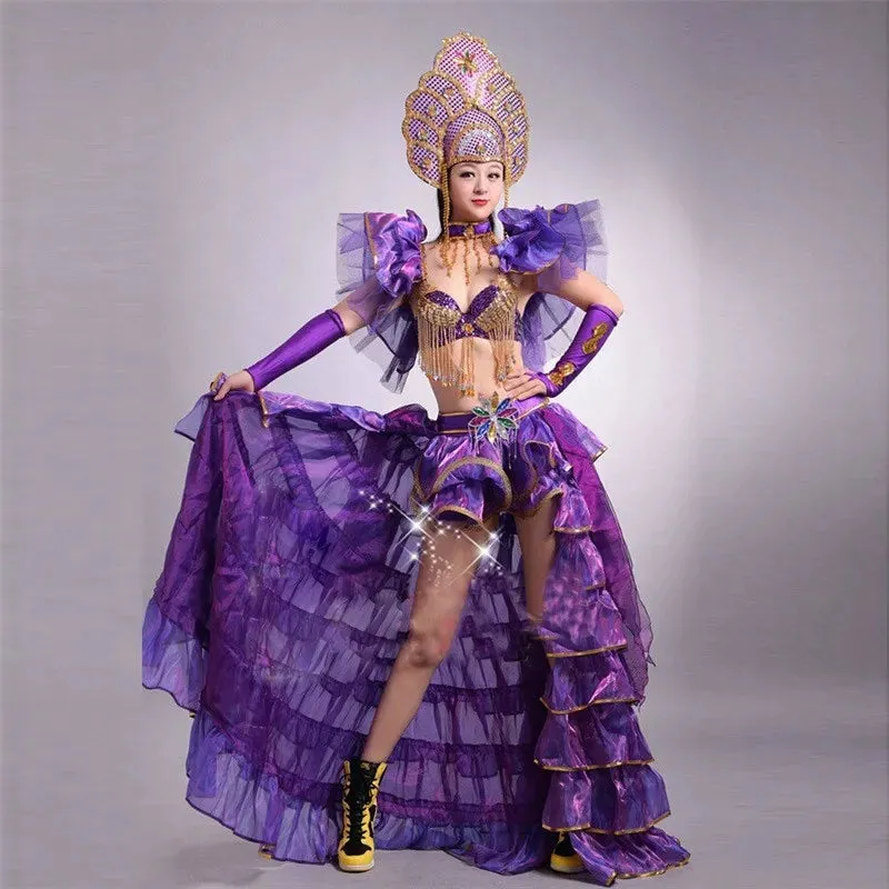 Long Stage Performance Dress Female Dance Skirts Big Swing Fashinal Sexy Costume Celebration Party Festival