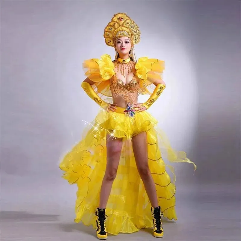 Long Stage Performance Dress Female Dance Skirts Big Swing Fashinal Sexy Costume Celebration Party Festival