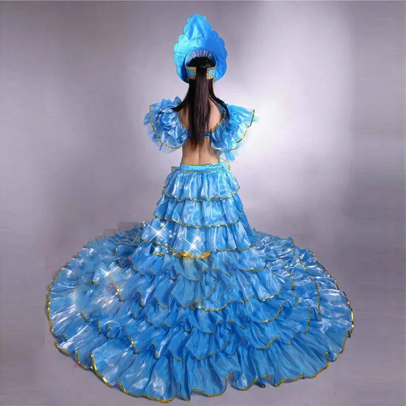 Long Stage Performance Dress Female Dance Skirts Big Swing Fashinal Sexy Costume Celebration Party Festival