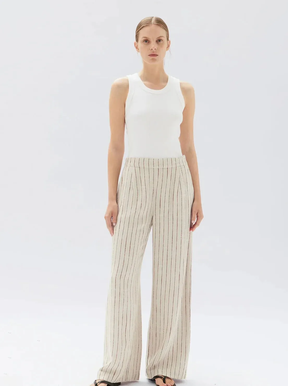 NEVA STRIPE LINEN TROUSER | OAT STRIPE