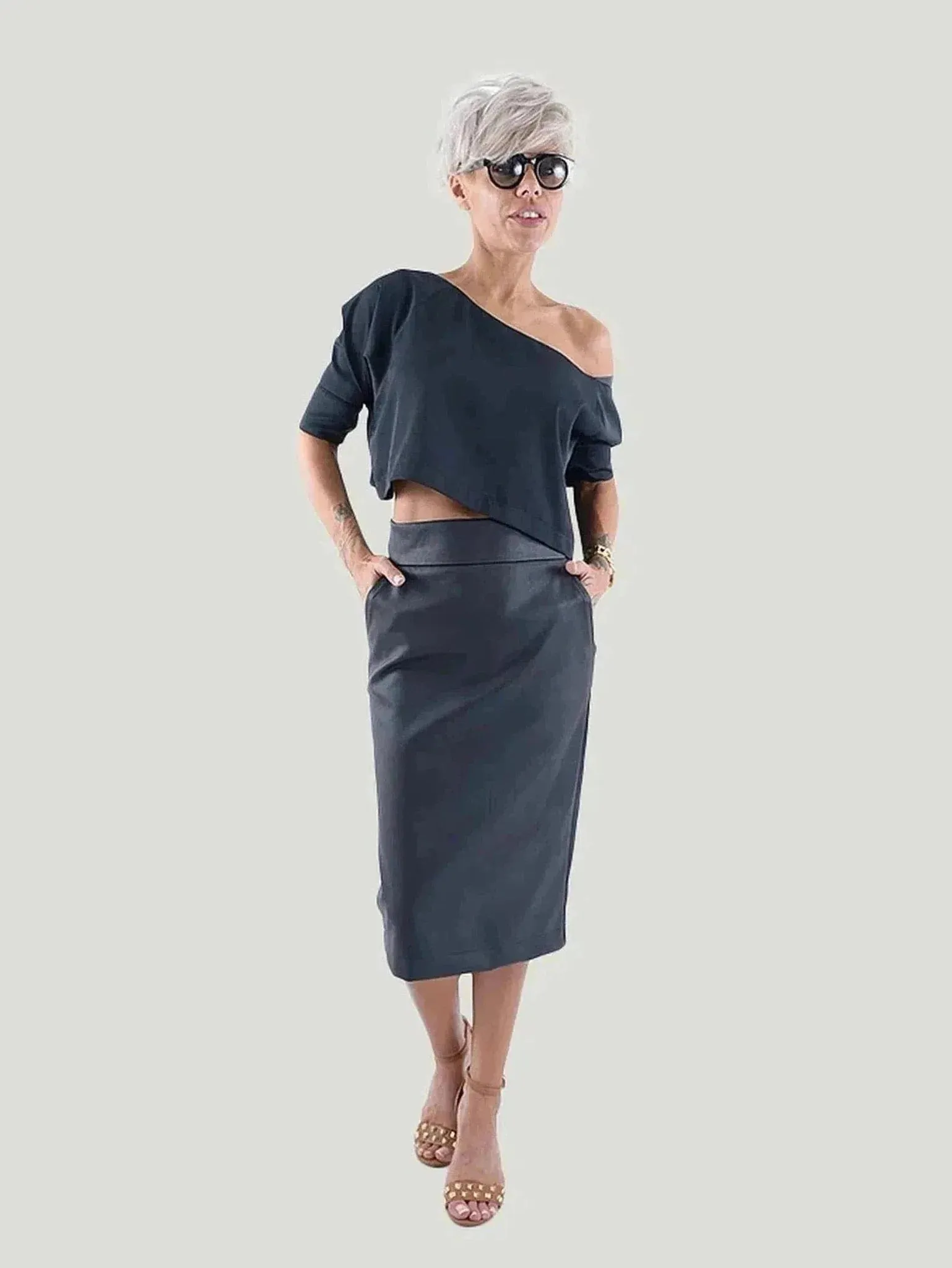 Plus Size Black Leatherette Midi Skirt | 100% Polyester | Versatile Day-to-Night Style | One Posh Closet