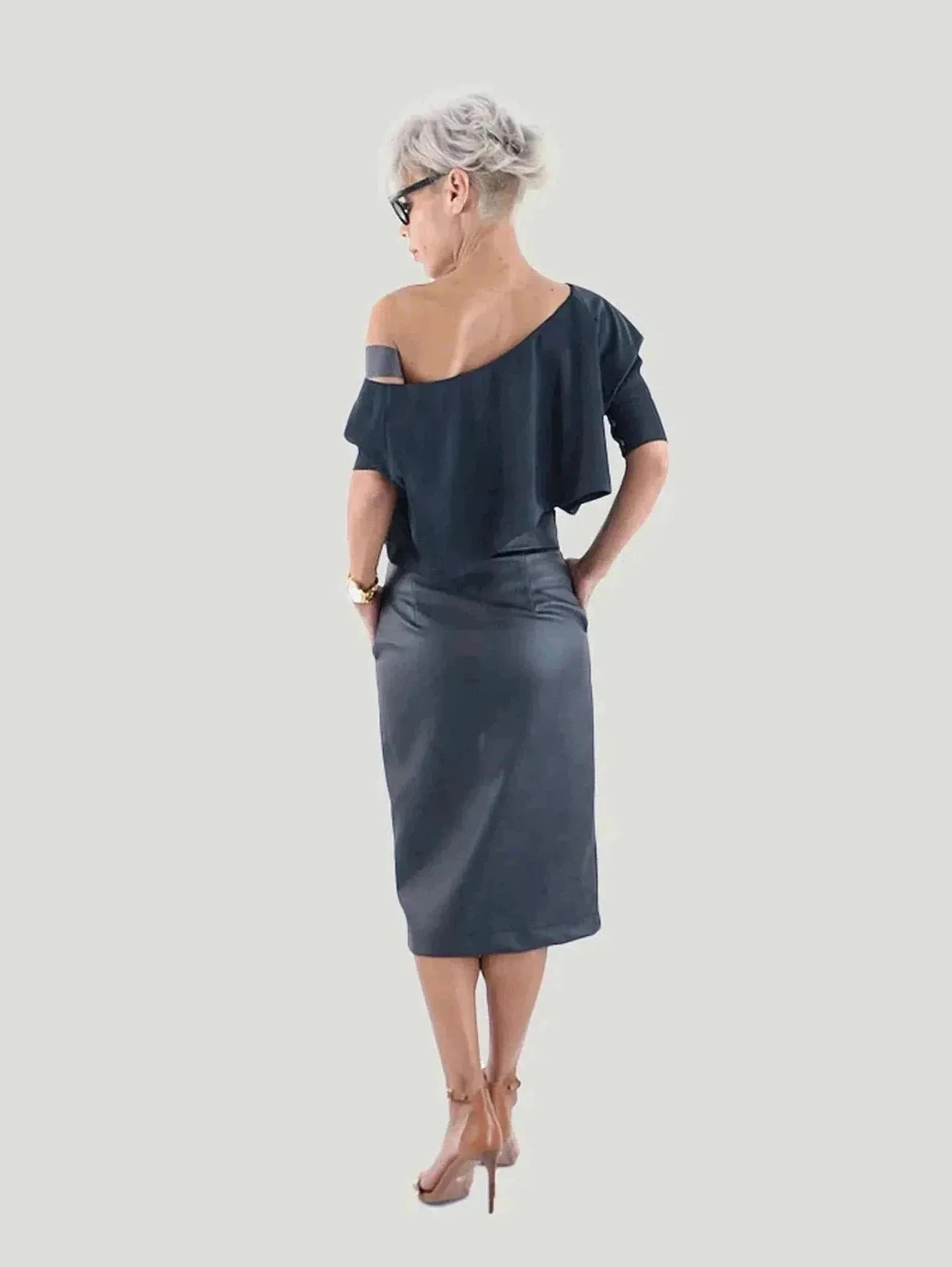 Plus Size Black Leatherette Midi Skirt | 100% Polyester | Versatile Day-to-Night Style | One Posh Closet