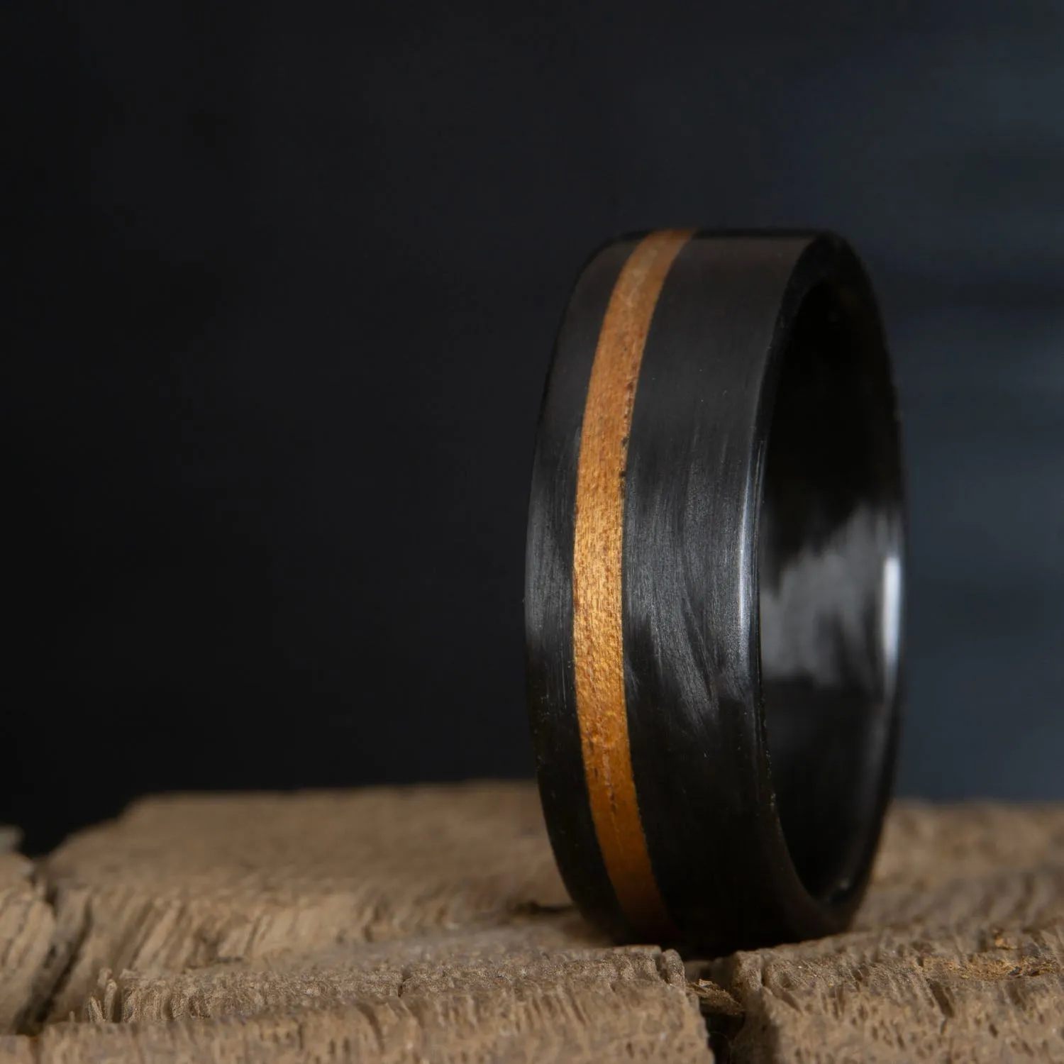 "The Blackout" Carbon fiber ring w/ Koa wood inlay