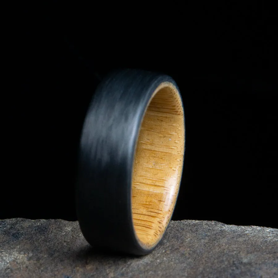 "The Panda" Bamboo and Carbon fiber wedding ring, Unique handmade wooden ring wrapped in Carbon Fiber