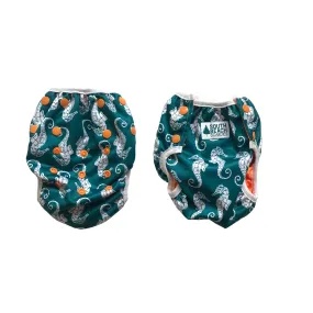 Recycled Reusable Swim Nappy: Teal Seahorse