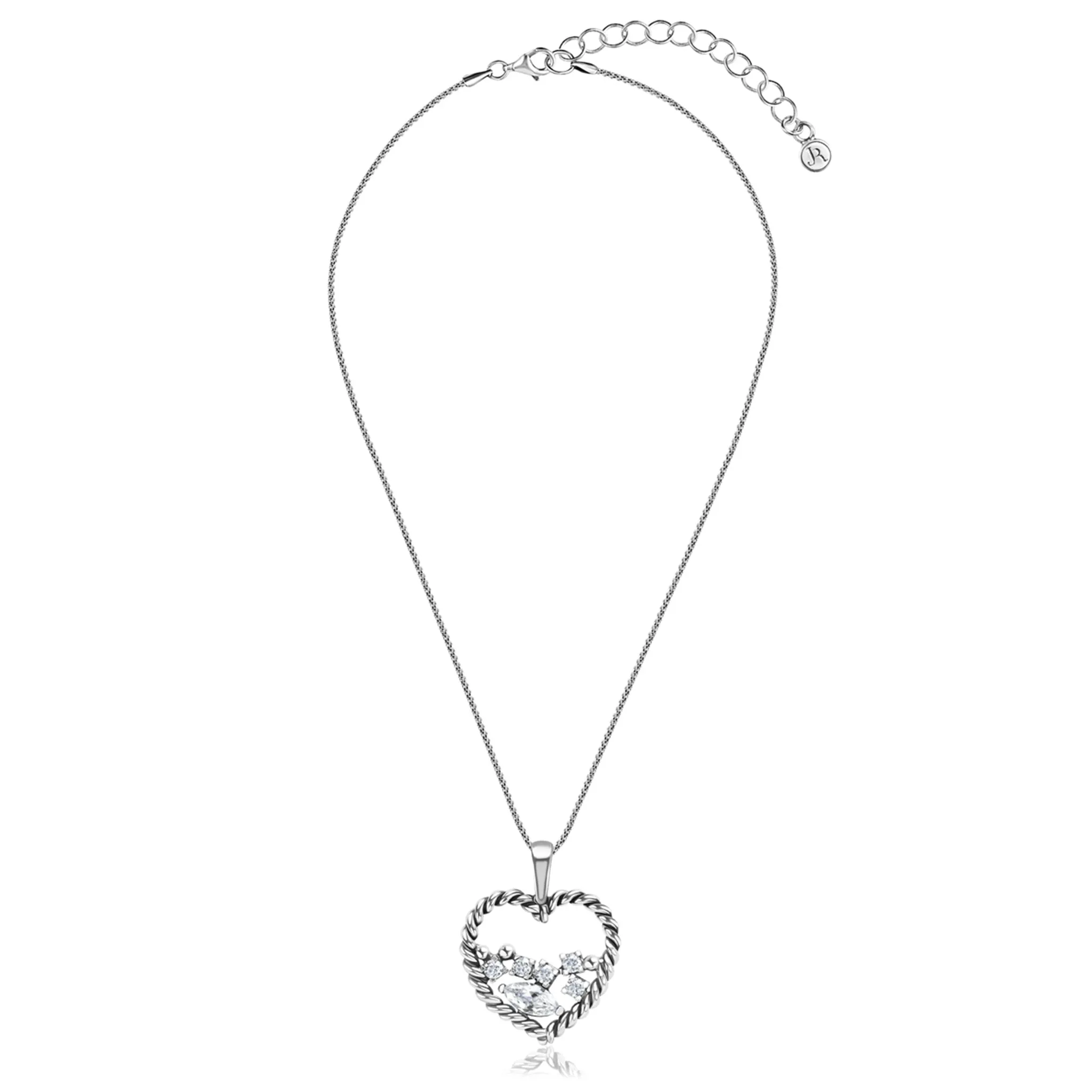 Sterling Silver CZ Braid Heart Necklace