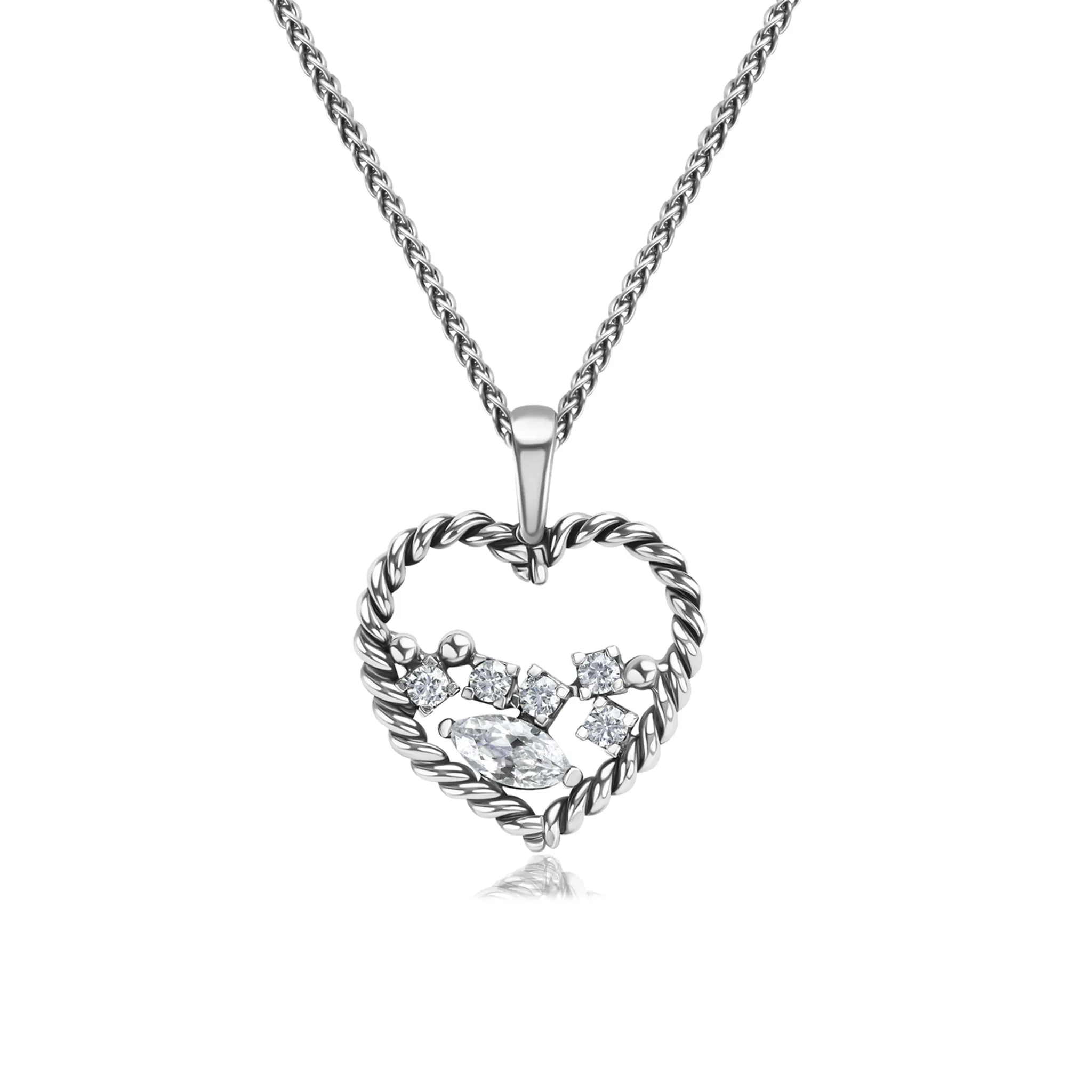 Sterling Silver CZ Braid Heart Necklace