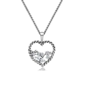 Sterling Silver CZ Braid Heart Necklace