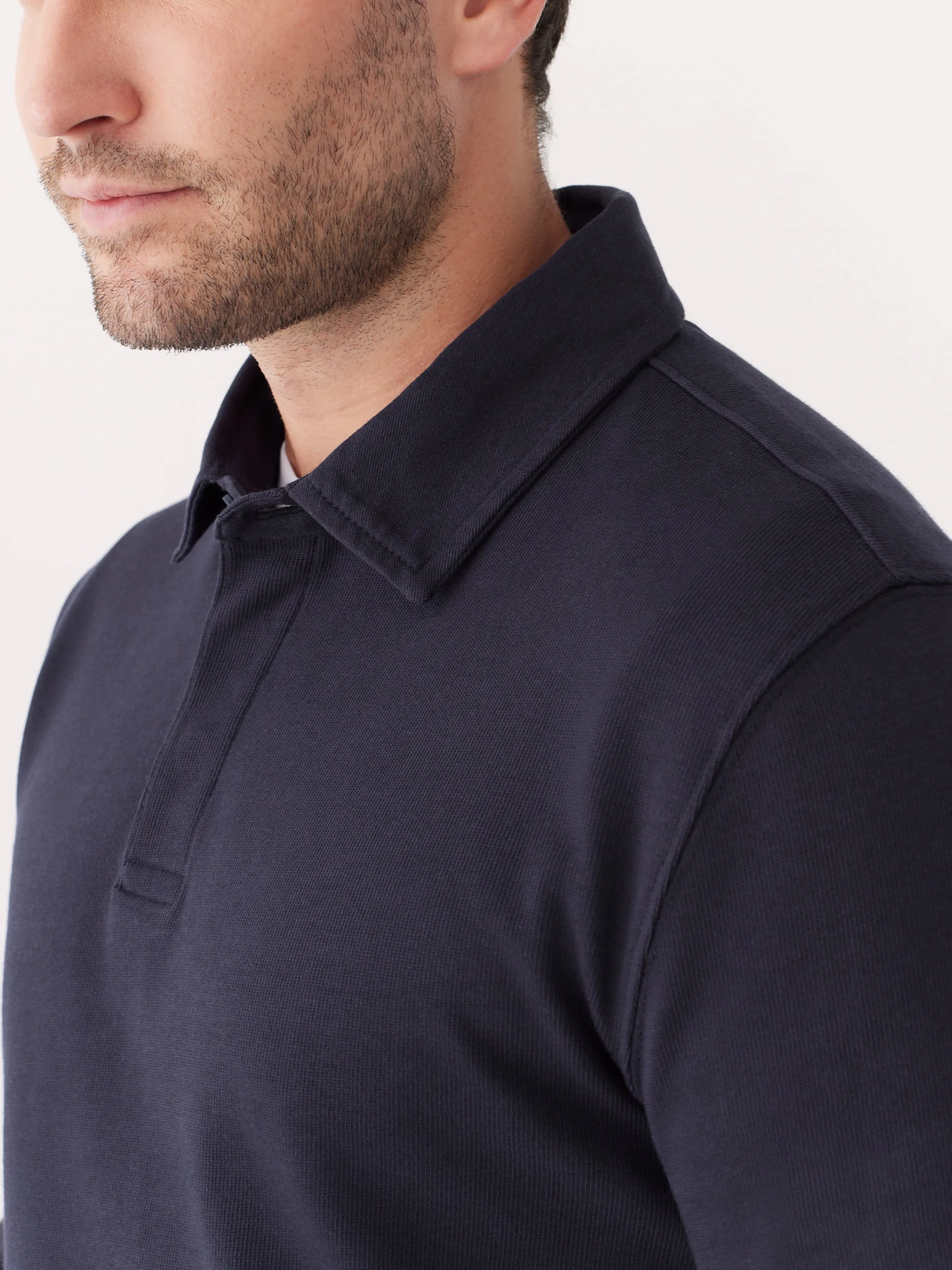 The Long Sleeve Rugby Polo in Night Sky Blue